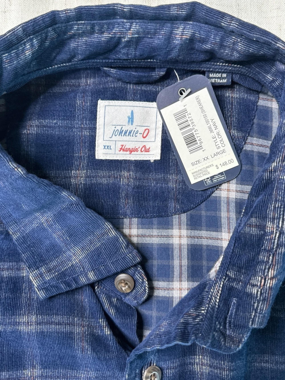 Johnnie-O Shearer Corduroy Button-Down Shirt Blue Plaid Size XXL NWT - Picture 13 of 16